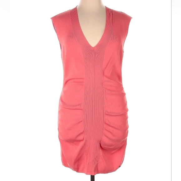 TED BAKER LONDON Novari Ruched Rib Knit Dress Coral Size 14 (6) - Picture 5 of 5